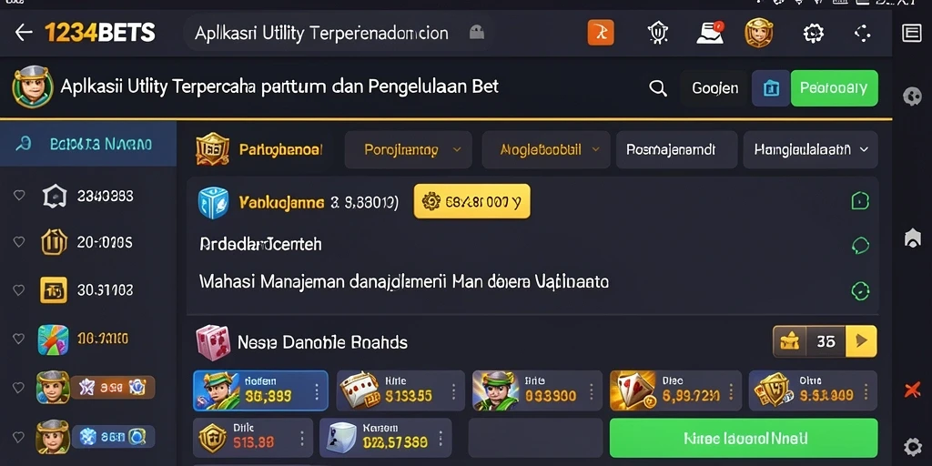 Tampilan utama aplikasi 1234BETS yang menampilkan fitur pengelolaan taruhan.