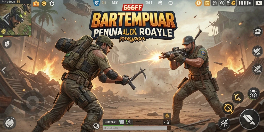 Tampilan gameplay seru dalam pertarungan di 666FF Battle Royale.