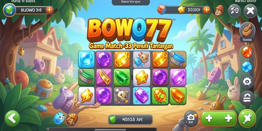 Tampilan gameplay seru dari BOWO77 saat mencocokkan objek Match-3.