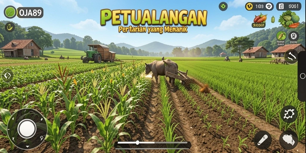 Tampilan gameplay OJA89 yang menarik dengan suasana pertanian yang hidup.