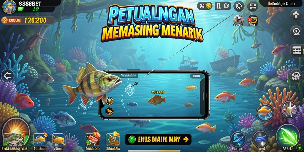 Tampilan gameplay SS88BET yang menarik saat memancing ikan besar.