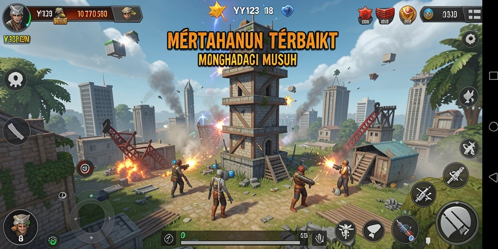 Tampilan aksi intens dalam game Tower Defense YY123.